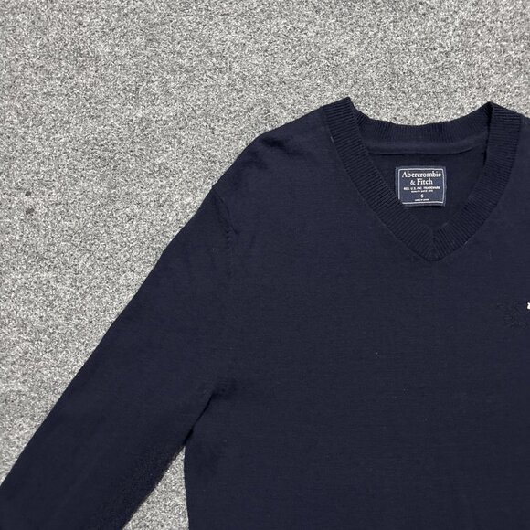 Abercrombie Fitch Sweater Size Small Navy Blue Wool Long Sleeve V-Neck Preppy - Picture 2 of 13